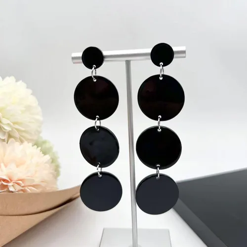 Vista 3 de Aretes colgantes redondos de neón de los años 80, aretes colgantes de disco circular de acrílico para mujer Negro