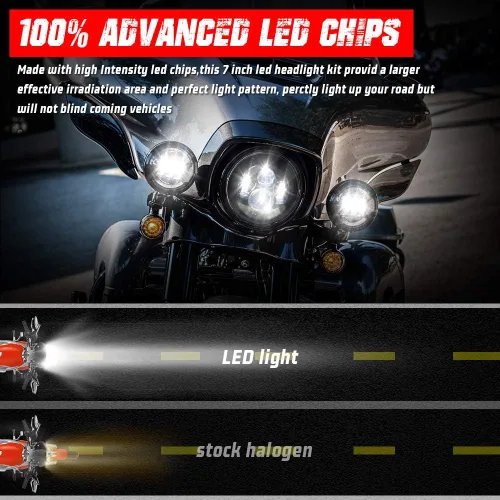 Vista 7 de Faro delantero de luz LED de 7 pulgadas para motocicleta compatible con Harley Davidson Street Glide, Road King, Electra Glide, Fat Boy, Heritage