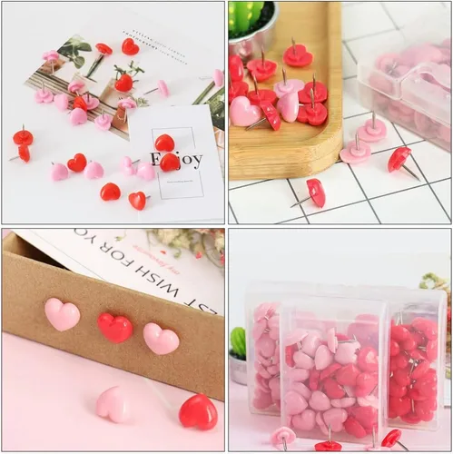 Vista 7 de MAGICLULU Map Tacks Push Pins 100pcs Heart Shape Reusable Desk Accessories Bulletin Board Pushpin Set