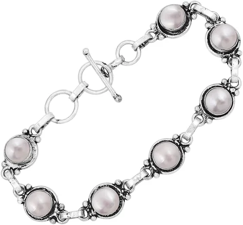 Vista 14 de Round Shape Natural & Synthetic Gemstones Silver Plated Bracelets for Women - Vintage Bohemian Style Handmade Birthstone Adjustable Link Bracelet