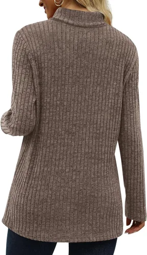 Vista 4 de OFEEFAN Tops de manga larga con cuello alto falso y botones laterales para mujer