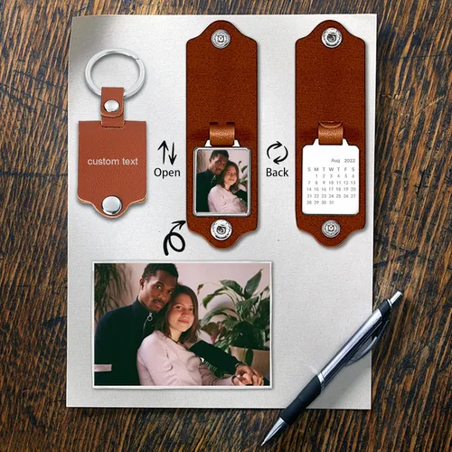Vista 6 de Llavero de imagen personalizado con protección de cuero personalizado a todo color con fotos de texto personalizables para amantes de la familia