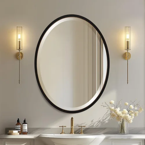 Vista 9 de OVALCREST - Espejo de pared ovalado de madera biselado para decoración del hogar, baño, tocador, dormitorio, sala de estar, pasillo - Estilo Londres