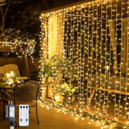 Vista 32 de JMEXSUSS 200 luces LED de cortina rojas, blancas y azules, 6.5 pies x 6.5 pies, 4 de julio, luces USB enchufables, 8 modos patrióticos de cortina