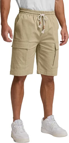 Vista 2 de Sailwind Pantalones cortos de lino cargo para hombre, pantalones cortos de playa de verano con cordón