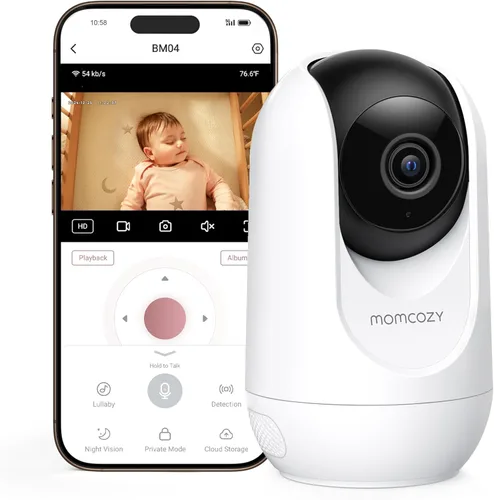 Vista 10 de Momcozy Monitor de bebé inteligente WiFi con cámara y audio, pantalla 1080P de 5 pulgadas con montaje en pared, detección de movimiento y llanto
