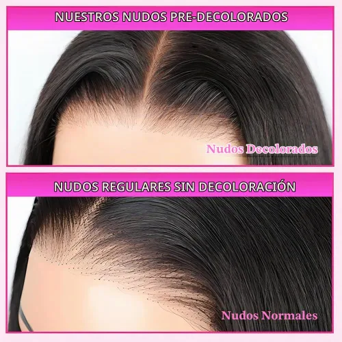 Vista 4 de Lealife 22 Pulgadas Peluca de cabello humano con encaje frontal recta sin pegamento pre degrafilada pre cortada 7X5 encaje HD pre nudos decolorados