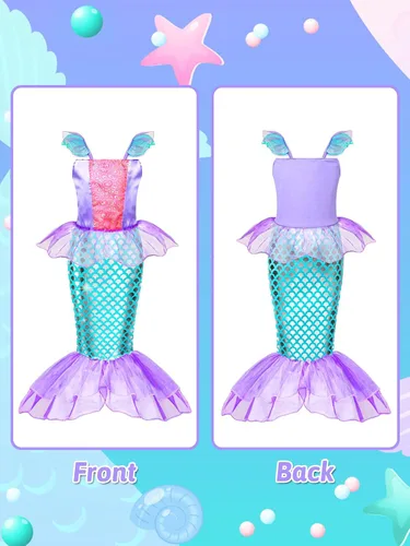 Vista 3 de Evimis Mermaid Dress Up Clothes for Girls- Cosplay Accessories, Princess Mermaid Costume for Girls Age 3 4 5 6 7 8