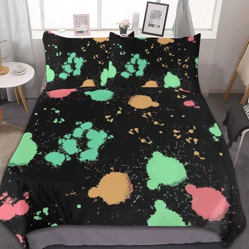 Vista 12 de Juego de 3 piezas de edredón neón que brilla en la oscuridad, funda de almohada de microfibra con cremallera para cama matrimonial, Queen