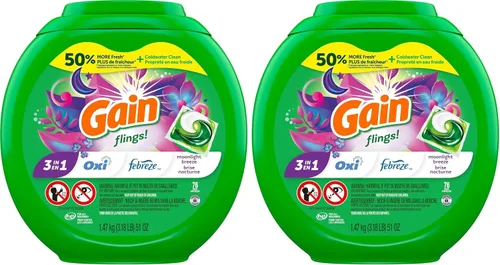 Vista 18 de Gain Flings! Jabón líquido para ropa sucia, compatible con HE, paquete de 3 bolsas, 111 unidades, aroma de larga duración, aroma a brisa feliz