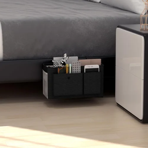 Vista 6 de Edudif Organizador de mesita de noche con correas fijas y soporte para botella de agua, litera ideal para el hogar, dormitorio, hospital, cuna, Negro