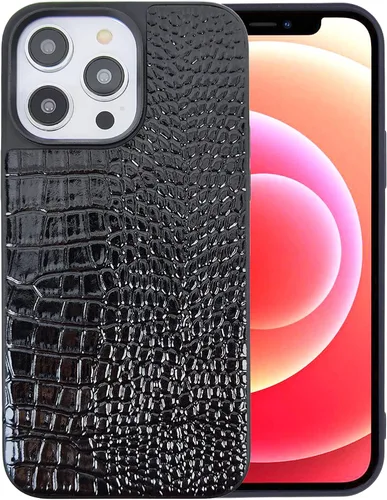 Vista 10 de Funda para iPhone 11 para mujer, funda de piel sintética de cocodrilo de piel de charol, moda clásica para iPhone11 de 6.1 pulgadas, color negro