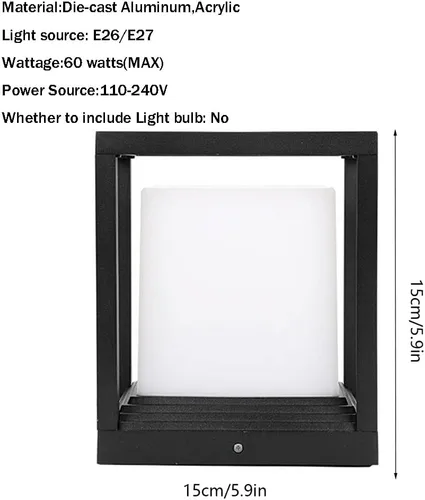 Vista 5 de Linterna de pilar negra, iluminación de cubierta de piscina, lámpara impermeable para poste de luz, luces de aluminio para exteriores con pantalla
