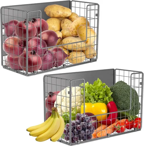 Vista 12 de Juego de 2 estantes magnéticos para refrigerador, contenedores de almacenamiento de frutas, papas y cebollas, organizadores y almacenamiento