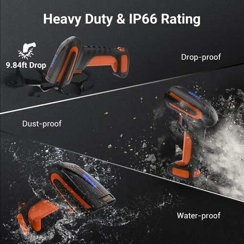 Vista 3 de Tera Escáner de código de barras inalámbrico con soporte: naranja industrial resistente a caídas IP66, BT 2.4G USB, 640*480 CMOS Global, 1D 2D QR