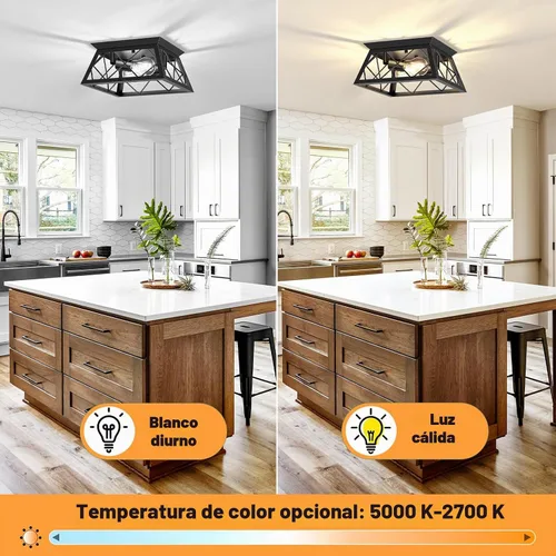 Vista 3 de FadimiKoo Lámpara de techo empotrada negra de 2 luces, lámpara de techo industrial para cocina de granja, lámpara de techo de jaula cuadrada