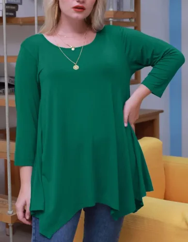 Vista 2 de LARACE - Camisa de talla extragrande para mujer, camisa tipo túnica con manga 34, ajuste holgado, ropa básica para mujer