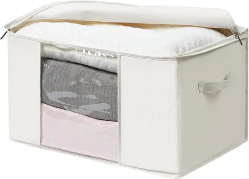 Vista 6 de TYEERS Bolsas de almacenamiento grandes con cremallera y ventana transparente, contenedores de almacenamiento de tela mezclada de algodón para ropa