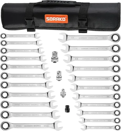 Vista 12 de Llave combinada de trinquete industrial de grado SORAKO, acero Cr-V con engranaje (A-10mm métrica)