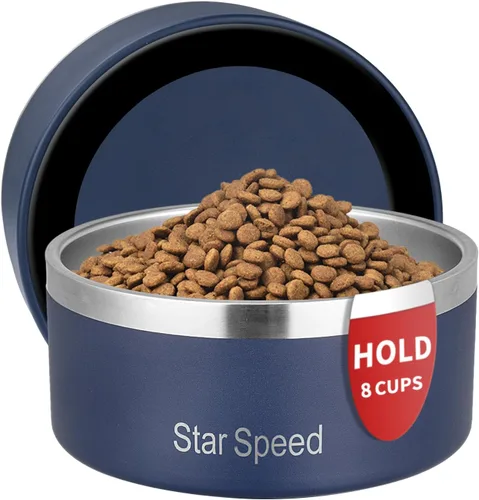 Vista 19 de StarSpeed - Cuencos aislados de acero inoxidable para perros de 24 onzas (color negro)