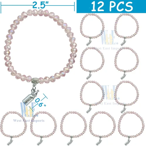 Vista 2 de WE Pulsera elástica de cristal rosa para baby shower (12 piezas)