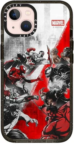 Vista 50 de CASETiFY Impact - Funda para iPhone 13 Mini [Marvel Colab / protección contra caídas de 8.2 pies/Magsafe] - Capitán América VS - Negro transparente