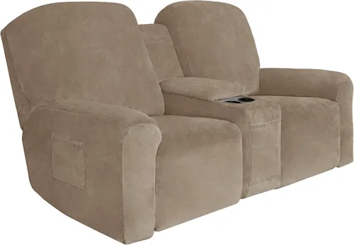 Vista 20 de Easy-Going Sofá biplaza reclinable de terciopelo con funda de consola central, fundas elásticas para sofá reclinable de 8 piezas, funda de sofá