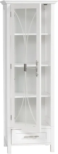 Vista 9 de Teamson Home Delaney Linen Tower - Torre alta y estrecha para baño, ahorra espacio de almacenamiento con 1 puerta de panel de vidrio, 3 estantes