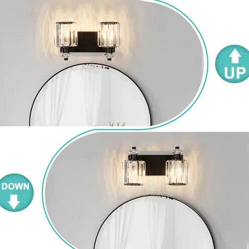 Vista 5 de Lámparas de baño negras con pantalla de cristal K9, iluminación de baño sobre espejo, luces de tocador para sala de estar, dormitorio, baño