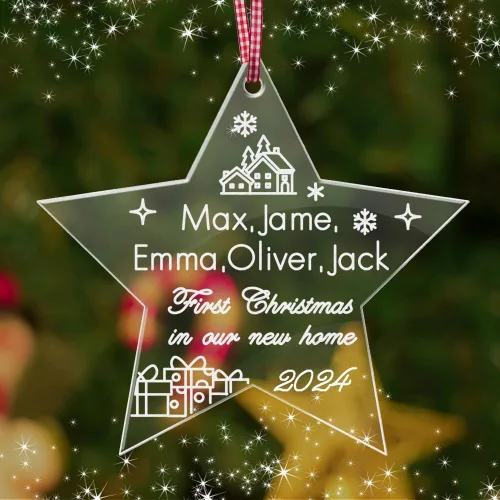 Vista 5 de Adornos personalizados para árbol de Navidad, decoración de primera Navidad para el nuevo hogar, nombres grabados de miembros de la familia, adorno