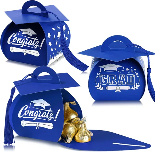 Vista 12 de TaoBary 30 cajas de dulces con tapa de graduación 2026, cajas de graduación de graduación, regalos de fiesta con borlas centros de mesa para Negro