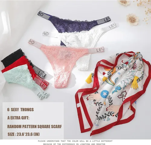 Vista 7 de LEVAO Bragas sexis, tangas para mujer, con letras de diamantes de imitación, tanga, de talle bajo, paquete múltiple (paquete de 3-6, S-XL)