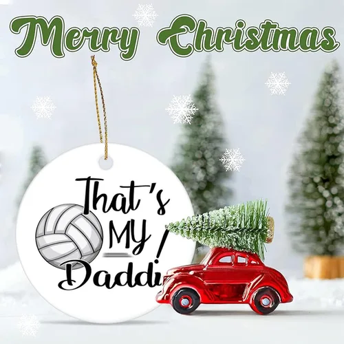 Vista 6 de Bola temática de rugby voleibol miembro de la familia That's My Daddy - Adorno de cerámica de Navidad de 3 pulgadas, recuerdo redondo de porcelana