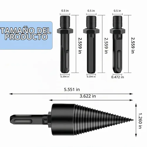 Vista 2 de Juego de brocas para leña, broca divisora de madera mejorada, resistente y desmontable, broca eléctrica separadora de madera, broca de fácil
