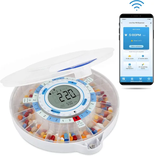 Vista 10 de Live Fine Smart WiFi Dispensador Automático de Pastillas Organizador de Medicación de 28 Días Hasta 9 Dosis Por Día para Monitoreo de Cuidado