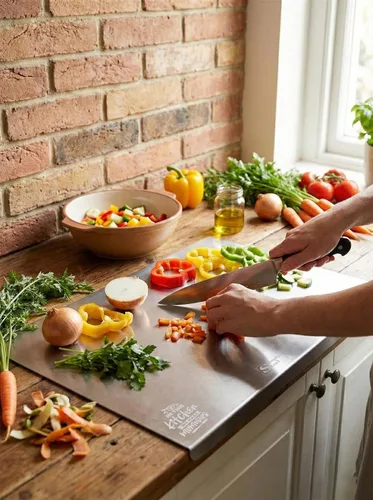 Vista 3 de Tabla de cortar de acero inoxidable para cocina, tabla de cortar de metal extra grande con borde de encimera, resistente grado alimenticio 304