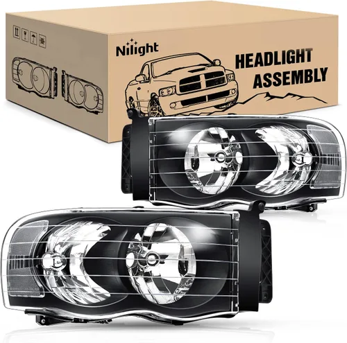 Vista 18 de Nilight Faros para 2002 2003 2004 2005 Ram 1500 2500 3500 Camión, Juego de Montaje de Faros Conductor y Pasajero, Reemplazo de Faros, Carcasa Negra