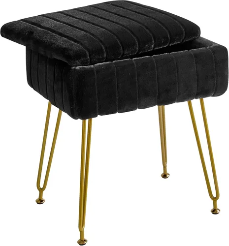 Vista 16 de IBUYKE Reposapiés de terciopelo rectangular, otomano, silla de tocador de maquillaje, mesa auxiliar, asiento de mesa de tocador, puf para sofá, Negro