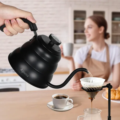 Vista 2 de Hervidor de Vertido para Café de Goteo Manual y Té con Termómetro 28oz Hervidor de Cuello de Cisne con Control de Flujo Hervidor de Agua de Acero