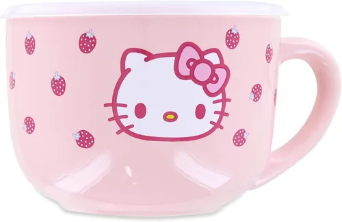 Vista 12 de Silver Buffalo Sanrio Hello Kitty Gato Negro - Taza de sopa de cerámica con tapa ventilada para helado, cereal, bebidas Capacidad de 710 cc
