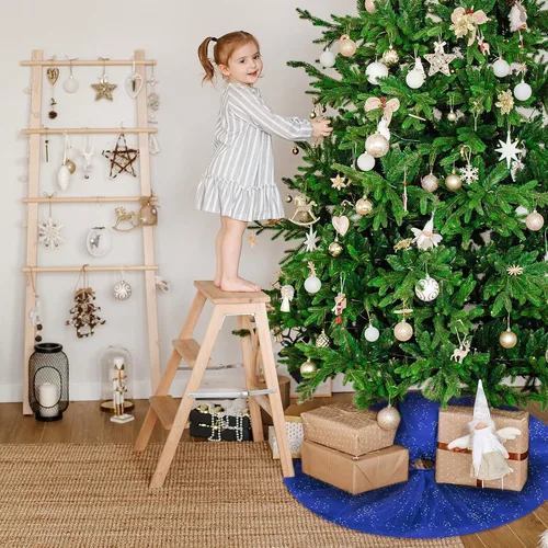 Vista 4 de Skylety Falda de árbol de Navidad de 36 pulgadas, con volantes, de tul y lentejuelas, redonda brillante de doble capa, para Navidad, vacaciones, Año