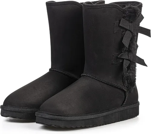 Vista 7 de KRABOR Womens Suede Snow Boots Mid-Calf Winter Shoes with Side Bows