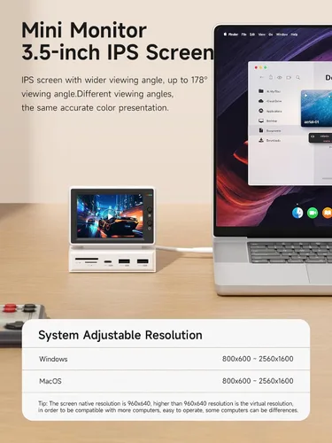 Vista 2 de Hagibis Mini pantalla IPS USB de 3.5 pulgadas con concentrador USB C, monitor USB-C y HDMI, AIDA64, Mini PC, CPU, RAM, HDD, monitor de datos