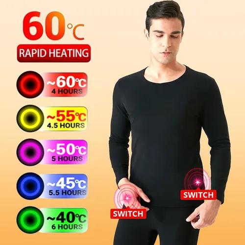 Vista 4 de FAOCEXI Conjunto de ropa interior térmica de calefacción, control de aplicación unisex USB batería eléctrica térmica ropa interior camisa y pantalón