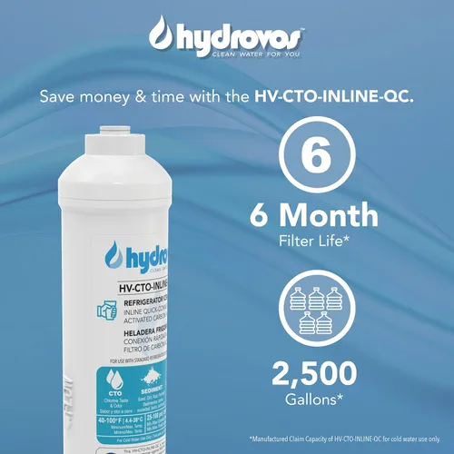 Vista 5 de HYDROVOS Filtro de agua en línea para refrigerador, máquina de hielo, sistema de ósmosis inversa, conexión rápida a presión de 1/4 pulgadas, filtro