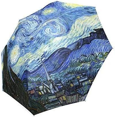 Vista 2 de La noche estrellada por Vincent Van Gogh, paraguas de lluvia plegable de pintura de paisajesombrillasombrilla de sol, Mostrar como la imagen