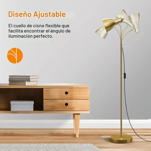 Vista 4 de LEPOWER Lámpara de pie, lámpara de pie de metal con cuello de cisne ajustable para dormitorio Dorado