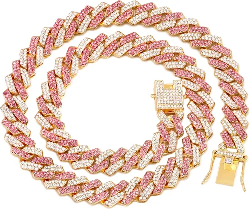 Vista 19 de Collar de cadena dorada para perro, collar cubano de diamantes para caminar, collar de cadena de metal con diseño de hebilla segura, collares