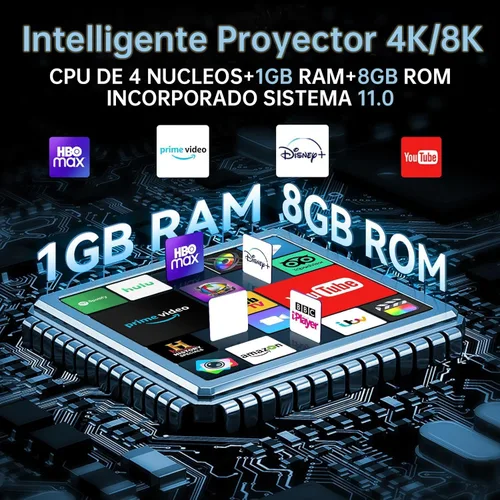Vista 5 de AOC Mini proyector con WiFi y Bluetooth, proyector inteligente Full HD 4K compatible con ajuste de rotación de 180°, 220 ANSI, 8000 lúmenes