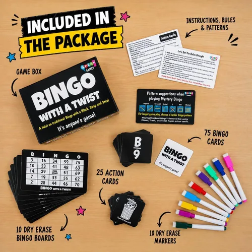 Vista 5 de Juego de Fiesta Bingo con un Giro, Bingo con Cartas de Acción, Giro Divertido, Cartas de Acción con Bloquear, Intercambiar y Robar, No Más Pelotas